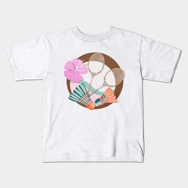 Tropical badminton badge - orange, teal and pink Kids T-Shirt by Home Cyn Home 